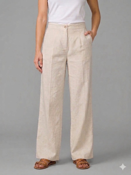 Pants - Classic High-Waist Wide-Leg Linen Blend Pants in Creamy Beige • Size Large • NWT